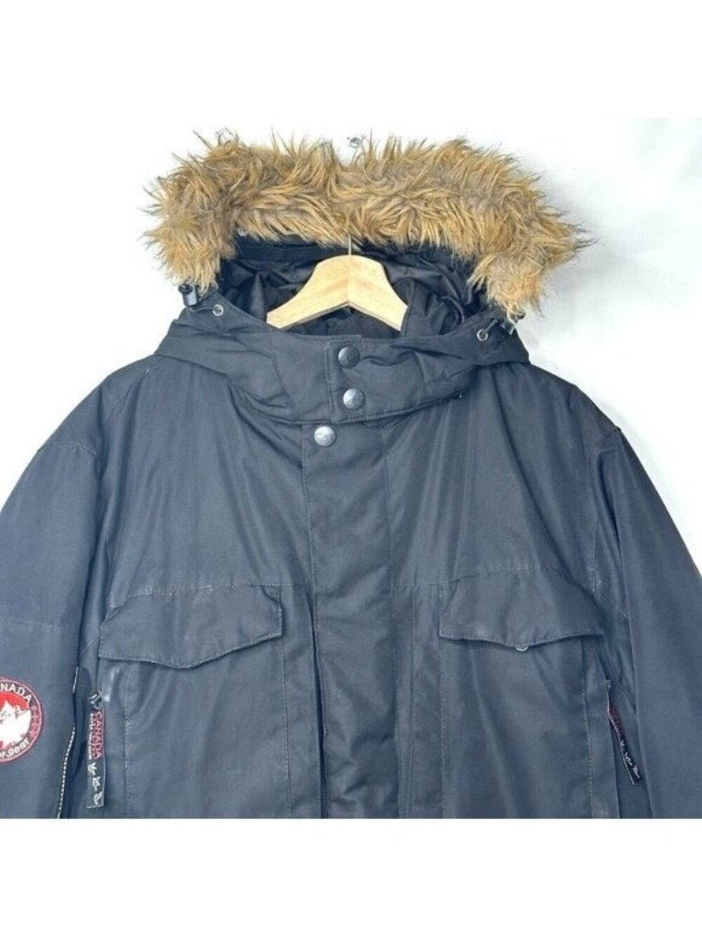 Canada Weather Gear Mens Down Parka Jacket Black Fur Hood Insulated Winter Sz L - Picture 4 of 15